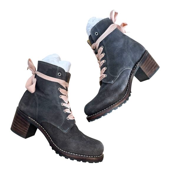 Frye Sabrina Gray Leather Lace Up Boots 8.5 - Picture 9 of 11